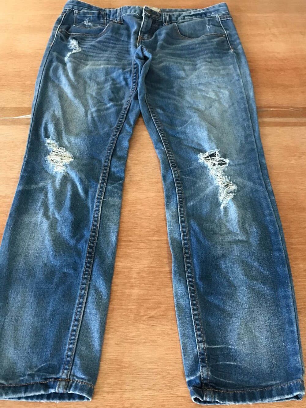 Free People Skinny Jeans Women 29 Blue Mid Rise Distressed Medium Wash Stretch